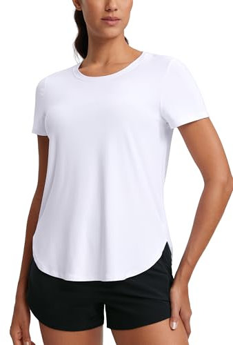 CRZ YOGA Womens Cloudweight Crewneck Short Sleeve Tops Side Slit Lightweight Gym Workout Athletic T-Shirts White 10