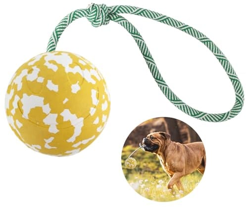Easing Dog Ball on Rope,Indestructible Chew toys Natural Rubber Dog Toy for Aggressive Chewers Interactive with Pet,Fetch, Catch, Throw and Tug of War Pet