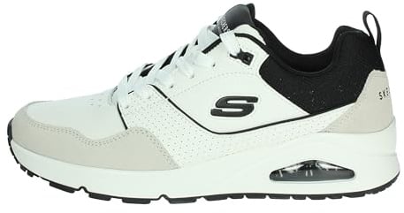 Skechers Men's Uno Retro One Sneaker, White Leather/Duraleather/Black Mesh, 7.5 UK