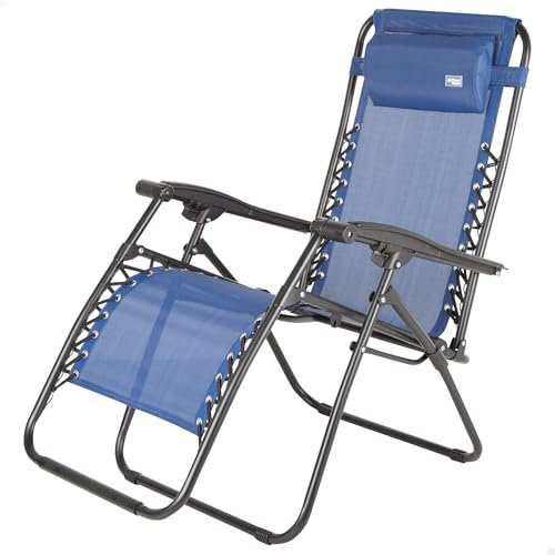 AKTIVE Silla Plegable, Gravedad Cero, Azul, con cojín y reposapiés, Cómoda y Resistente, Antivuelco, Acero y textileno, Máximo 110 kg, Jardín, Camping, Tumbonas Plegables para Exterior (61143)