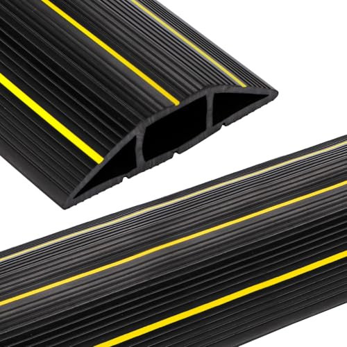 Suwimut 10 Feet Floor Cable Cover Protector, Heavy Duty PVC Duct Extension Wire Covers Power Cord Protector Floor, 3 Channels Cable Management Hide Cords on Floor for Home Office Indoor Outdoor, Black