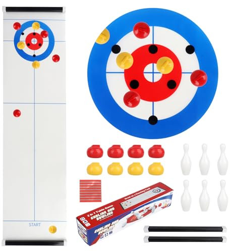 Lotvic 2 in 1 Tabletop Curling Game, Quick & Easy to Set-Up Curling & Bowling Game, Family Games for Kids and Adults, Compact Fun Family Games, Portable Tabletop Games for Travel Home Party