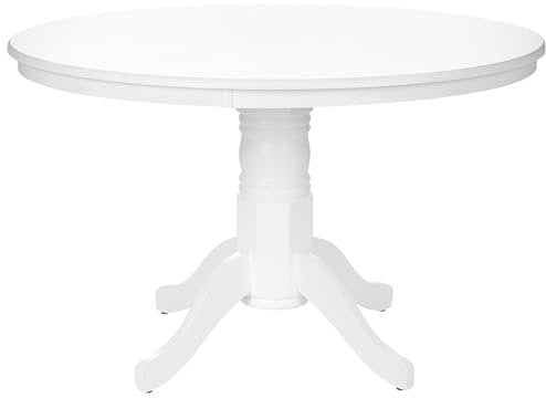 Mesa de comedor redonda vintage con pedestal de madera blanca 120 cm Akron
