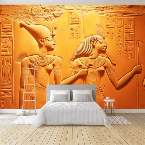 Papier Peint Intissé Relief Du Pharaon Égyptien 300x210 cm Papier Peint Panoramique Moderne, Tableaux Muraux Tapisserie Photo, Papier Peint Mural pour Salon, Chambre, Fond Décor TV