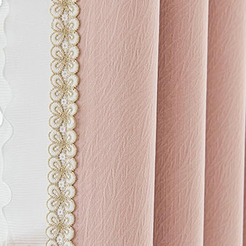 KnSam 2er Set Vorhänge Gardinen Verdunkeln Rose, Ösenvorhänge Einfarbig mit Spitze Blumen, Polyester Ösen Vorhang Blickdicht mit Muster Fenstervorhang Blickdicht Durchzug, Jeder B 107 x H 138cm