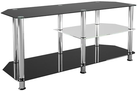 AVF Glass Gaming TV Stand - Glass & Metal Classic TV Floorstand Unit 1.14m, For Screens Up to 55 & 45Kg-Compatible with PS5 XBOX Game Consoles, Reversible Shelf