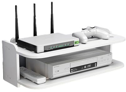 Guoyoocc Floating Tv Shelf Set-top Box Shelf,Sky Box Shelves,Unit Storage Rack,Cable Box,2 Tier Wall Mounted Media Console For Cable Boxes/Routers/Remotes/DVD Players/Game Consoles,White
