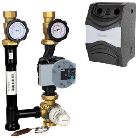 ENVIRON- Heizkreispumpengruppe EN002 DN25 mit Hocheffizienzpumpe, Drei-Wege-Mischer und Thermostatkopf 20-70°C | Made in Germany | Heizung Fußbodenheizung (Wilo Para 25/6)