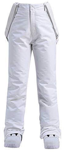 SAUTRV Damen-Skihose: warme Winterhose für Damen, wasserdichte Skihose mit Knopf, Thermo-Schneehose, Thermo-Fleece-gefüttert, warme Softshell-Wanderhose, weiß, 36