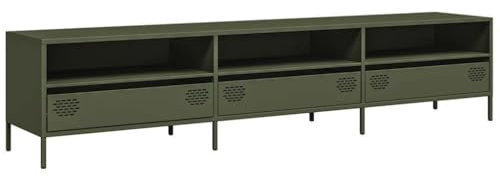 vidaXL Mobile TV Verde Oliva 202x39x43,5 cm Acciaio Laminato a Freddo, Supporto TV, credenza TV, Mobile HiFi, Mobile Porta TV, Porta TV