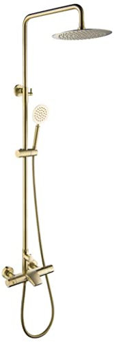 GMWARDDF Shower System, Brushed Gold Thermostatic Wall Mounted Shower Taps Set Brass Diverter Mixer Bathroom Shower with 8 inch Rainfall Shower Head and Handshower, Luxury Shower Set,A