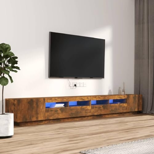 Canditree Ensemble Meubles TV Moderne avec Lumières LED, 300 cm Banc TV avec étagères de Rangement, Support de Télé pour Salon (Chêne fumé)