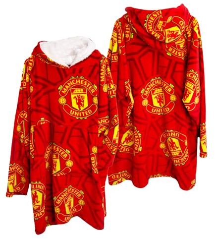 Character World Manchester United Oversized Wearable Fleece Blanket | Super Warm & Cosy | Football Crest Design | Premium Sherpa Lined | Perfect for Kids Aged 13+ Years, Suggested Height 110cm+