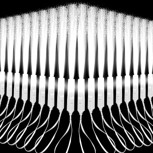 Lot de 96 baguettes en fibre optique lumineuses à DEL blanches phosphorescentes avec 3 modes d'éclairage pour mariage, club, carnaval, fête, anniversaire, concerts