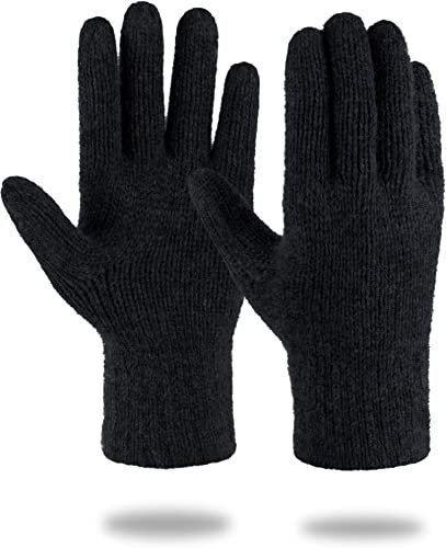 normani Merinohandschuhe Wollhandschuhe Outdoor Winterhandschuhe Strickhandschuhe Fingerhandschuhe aus 100% Merinowolle für Damen und Herren Farbe Dunkelschwarz Größe S/M