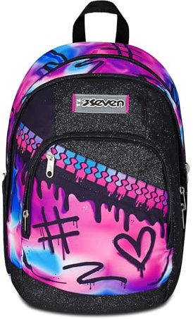 Seven Zaino Scuola Media Ragazza, Scuola Elementare, Dual, Scomparto PC, Tasca Borraccia, fucsia azzurro