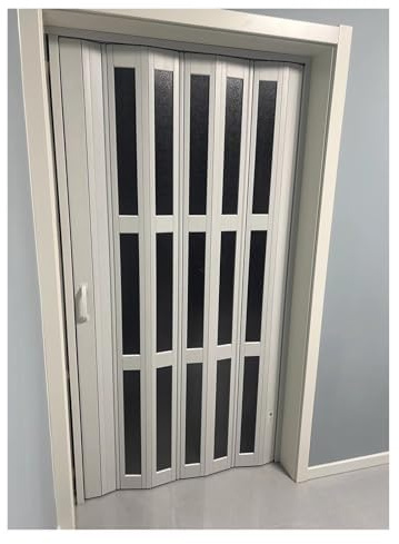 CFDZCP PVC Plastic Internal Folding Accordion Door With Clear Acrylic Glass ，Sliding Concertina Door Panel Divider For Bathroom, Kitchen, Balcony，with Complete Hardware(150x212cm/59.1x83.5in)