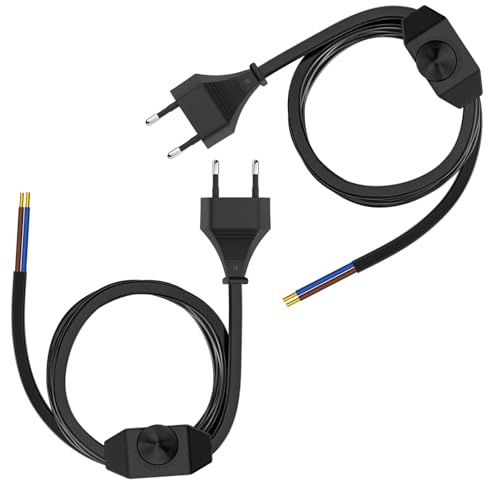 3M Euro Verlängerungskabel mit Schalter, 2 X Euro Stecker Verlängerungskabel Drehdimmer Typ C, Euro Netzkabel für Lampen, Leuchten, LED-Strips (Schwarz)