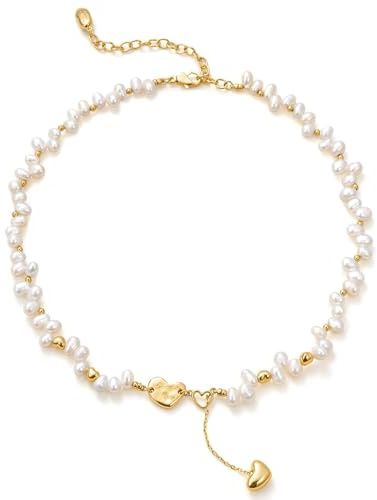 Amber Lollipop Modern Freshwater Baroque Pearl Necklaces Gifts for Women | Sized 14-28, Semi-Fine Jewellery Gifts, Hypoallergenic, 14K Gold-Plated, Branded Gift Box, Great for Layering