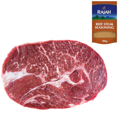 Beef Chuck Steak 500gr with Rajah Beef Steak Seasoning – Great for Stews & Braises – Fresh Halal Meat Pack