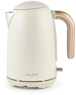 Salter Pebble Bollitore elettrico 1,7 L, crema/oro | Filtro anticalcare rimovibile, finestra livello acqua, base girevole 360°, protezione funzionamento a secco, coperchio, 3 kW