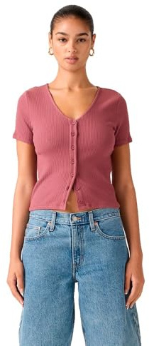 Levi's Damen Muse Tee T-Shirt mit V-Ausschnitt, gerippt, Rot (Crushed Berry), S