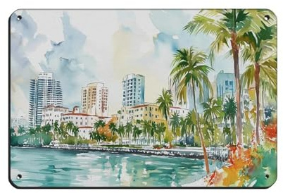 Miami Beach Blechschild, Vintage, Metall, Pub, Club, Café, Bar, Zuhause, Wandkunst, Dekoration, Poster, Retro, 20 x 30 cm