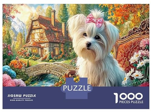 Puzzle 1000 Teile Erwachsene, Yorkshire Terrier, Unmögliche Herausforderung, Gartenhaus, Decoration Family, Feinmotorik-Training Lern Legespiel 38x26cm/1000pcs