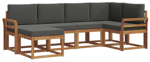 vidaXL Outdoor-Sofagarnitur mit Kissen 6 pcs Natur und Anthrazit, Outdoor-Sofa-Set, Moderne Terrassenlounge, langlebige Gartenmöbel, modular, Terrassensitzmöbel