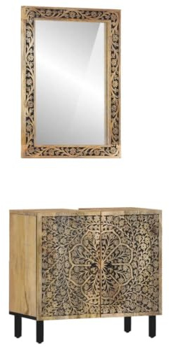 Nqyjm 2 Piece Bathroom Furniture Set Solid Wood Mango bathroom storage,Freestanding Storage Organizer,Space-Saving Organizer for Washroom