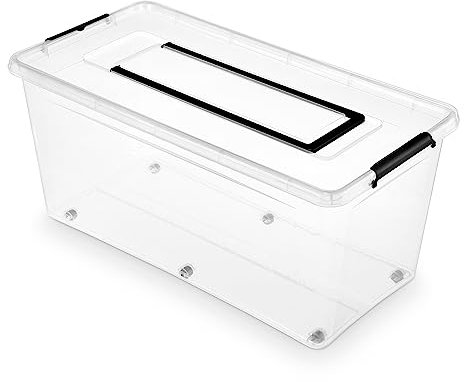 SimpleStore Aufbewahrungsbox mit Rollenhalte ca. 75 l - Boxen Aufbewahrung Stapelboxen 76 x 39 x 35 cm - Ordnungsboxen - Aufbewahrungsbox mit Deckel Küche Büro, Schule, Werkstatt