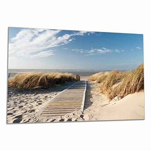 Wallario Herdabdeckplatte/Spritzschutz aus Glas, 1-teilig, 80x52cm, für Ceran- und Induktionsherde, Auf dem Holzweg zum Strand