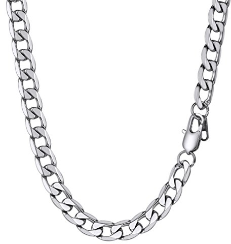 PROSTEEL Herren Halskette Edelstahl Panzerkette 9mm Breite schwer Glieder Link Gliederkette Herren Hip-Hop Kette, 51CM lang, Silber
