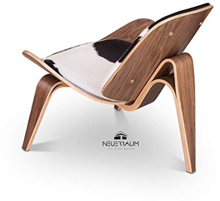NEUERRAUM Kuhfell Wallnuss Sessel, Kuhfell Stuhl, Kuhfell Lounge Chair, Walnuss Kuhfell Sessel. Bestellbar Kuhfell Braun- o. Schwarz-Weiß