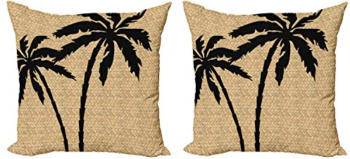 ABAKUHAUS Tropisch Kissenbezug Set (2Stück), Palme Silhouetten, doppelseitiges Digitaldruckdekor mit Reißverschluss, 45 cm, Pale Brown und Schwarz