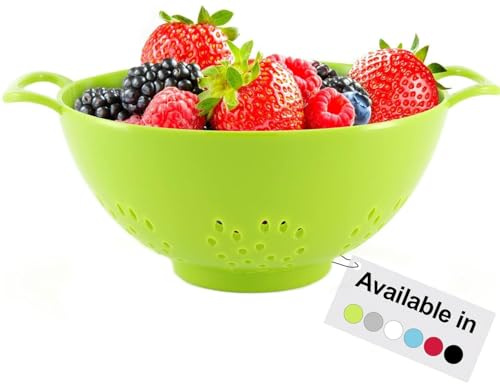 Meadow Lane 6-inch Small Colander, BPA-Free, Dishwasher Safe, Double Handles, Compact Food Strainer for Berries, Veggies and Pasta, 3-Cup Capacity, Meadow Green