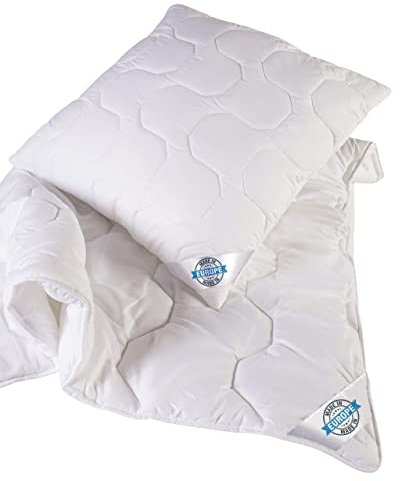 BLUE MOON Bettwaren-Set - Bettdecke 155x220 - Kopfkissen 80x80 - Hochwertiges Mikrofaser Bettdeckenset - allergiker-freundlich - Made in EU – (Set Kissen + Bettkissen 80 x 80 + Steppbett 155 x 220 cm)