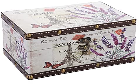 SUMNACON Wooden PU Leather Treasure Box Storage Jewelry Box, Decorative Rectangle Trinket Box Keepsakes Box Treasure Organizer for Collection, Gift, Home Decoration, 23x16x9cm (Tower Lavender)
