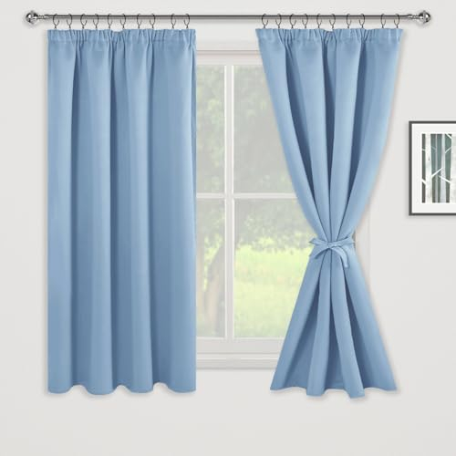 JIUZHEN Verdunklungsvorhänge Gardinen mit kräuselband Vorhang Blickdicht Vorhänge Wohnzimmer Gardinen Schlafzimmer Thermovorhang Hellblau, H137 x B117 cm,2er Set