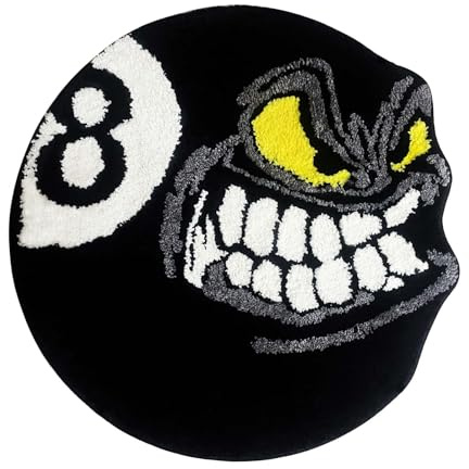 HYPEECE Angry Teppich mit 8 Kugeln, 61 x 61 cm, moderner schwarzer runder Teppich für Schlafzimmer, hochflorige Beflockung, weich, ästhetisch, rutschfest, maschinenwaschbar