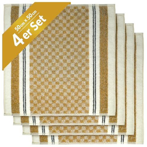 Lashuma Sienna - Paños de cocina (50 x 50 cm, 4 unidades), color amarillo