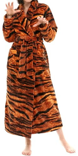 Alexander Del Rossa Damen-Bademantel, lang, Plüsch, Bademäntel für Damen, Übergröße, Bengalischer Tiger, Größe S (A0117A13SM)