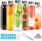 HYCKee Lot de 6 bouteilles d'eau vides en verre transparent avec couvercles en métal - Avec brosse de nettoyage - Pour eau, kombucha, vin, bière et smoothies