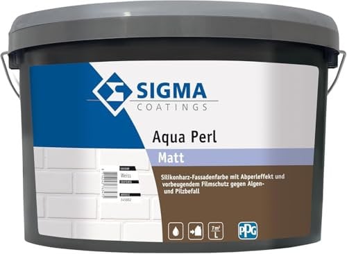 SIGMA Aqua Perl A&F ist hoch diffusionsfähige Silikonharz Fassadenfarbe mit Abperleffekt Weiß 5 L