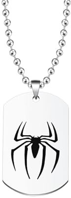 GAUEIOUR Spider Hero Necklace, Spider Movie Inspired Hero Gifts Pendant Necklace,Stainless Steel Pendant Charm Jewelry Movie Fans Accessories Presents for Men Women(Silver)