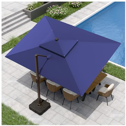 MURBONE Sonnenschirm 300 x 400 cm,Kurbel Doppeldach Quadratisch Gartenschirm,Groß Ampelschirm mit 360° Drehbar,Fußpedal und Kreuzsockel für Terrasse,Pool,Balkon Sonnenschutz, Marineblau