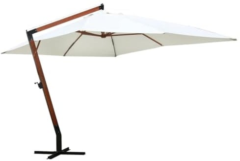 Rechteckiger Ampelschirm 3x4m Weiß, Freischwebender Sonnenschirm für Terrasse & Garten, Wasserdichter Sonnenschutz mit Hartholz-Mast, Inkl. Kurbel & Windschutz für Außenbereich