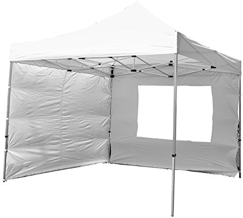 Nexos Profi Falt-Pavillon Partyzelt 3 x 3 m weiß 4 Seitenteile hochwertige Ausführung für Garten Terrasse Feier Markt als Unterstand Plane Wasserdichtes Dach PVC-Coating 270 g/m² Tragetasche Zubehör