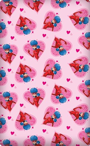 Kinder Spannbettlaken Miraculous Ladybug 90/100 x 190/200 cm 100% Baumwolle Marinette Dupain-Cheng Adrien Agreste Cat Noir Paris Spannlaken Bettlaken Laken Spanner Spannbetttuch zur Bettwäsche