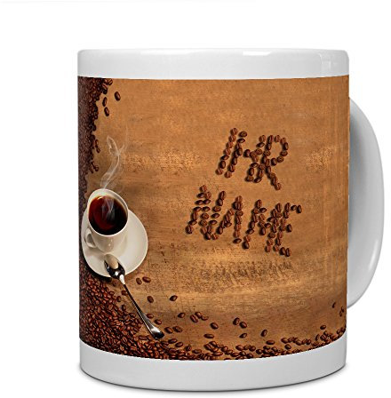 printplanet® Tasse mit Namen personalisiert - Motiv Kaffeebohnen individuell gestalten - Farbvariante Weiß